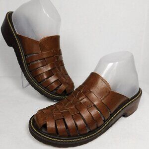 VTG Y2K Faded Glory Women's 7.5 Dark Brown Woven Leather Slip on Clogs Ex. Cond.